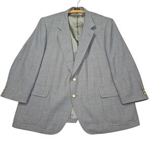 VTG Di Silver 2-Button Sport Coat Blazer Light‎ Gray Gold Crest Sz 50 (25 P2P)